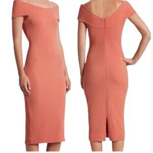 Dress the Population Claudette Bodycon Dress Knee Length Coral Stretch Small